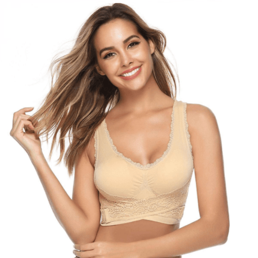Wireless Front Cross Adjustable Side Buckle Lace Bra